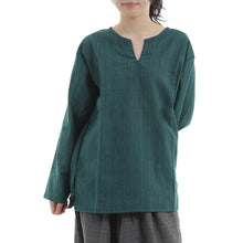 画像をギャラリービューアに読み込む, エスニック シャツ ストライプ 長袖 ロング丈 秋冬用 メンズ レディース ユニセックス キーネック アジアン G