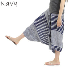 画像をギャラリービューアに読み込む, サルエルパンツ メンズ レディース アラジンパンツ レーヨン ボーダー柄 タイパンツ ユニセックス オールインワン M